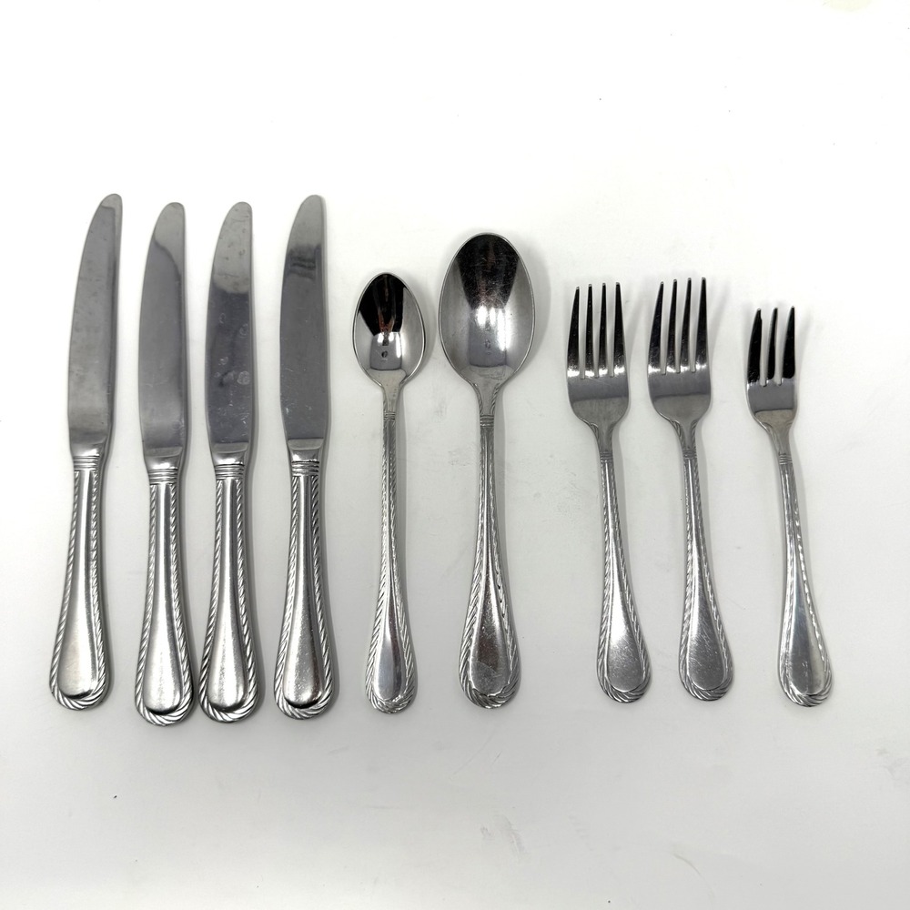 Cambridge Carlyle Flatware Stainless Steel Silverware Twisted Rope Edge Set‎ 9